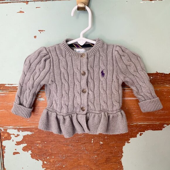Ralph Lauren Ruffled Cable Knit Cardigan Sweater • 3 Months - Picture 1 of 3
